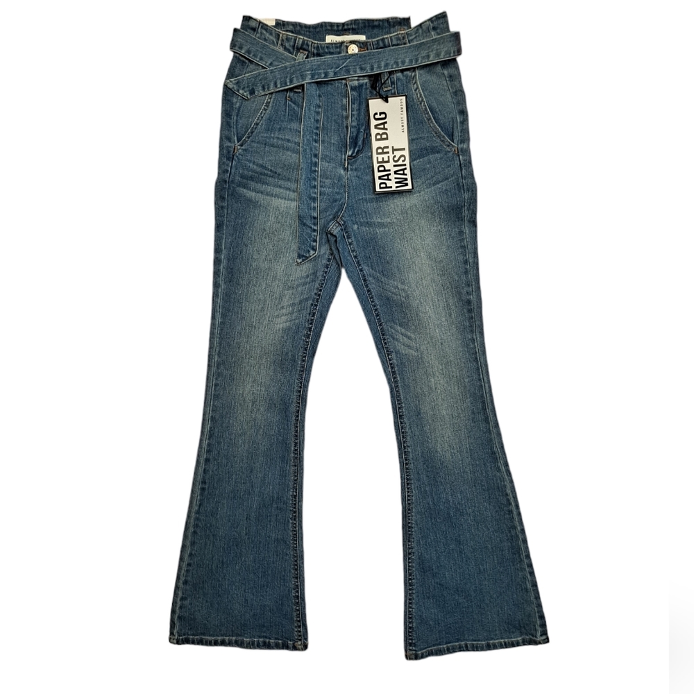 Almost Famous Paper Bag High Waisted mid wash flared jeans NWT
